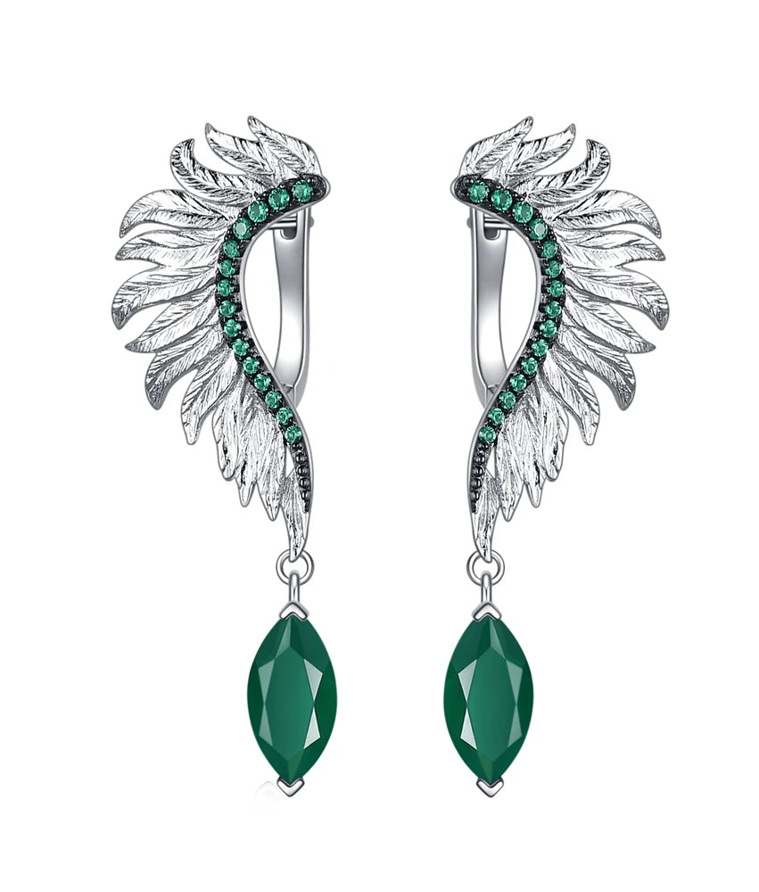 Women's Angel Wings Feather Sterling Silver Earrings
