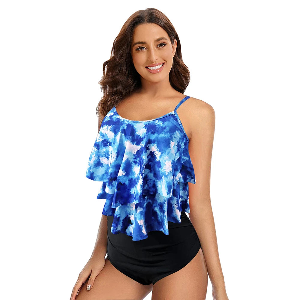 Women's Ruffled Tankini High Waisted Set
