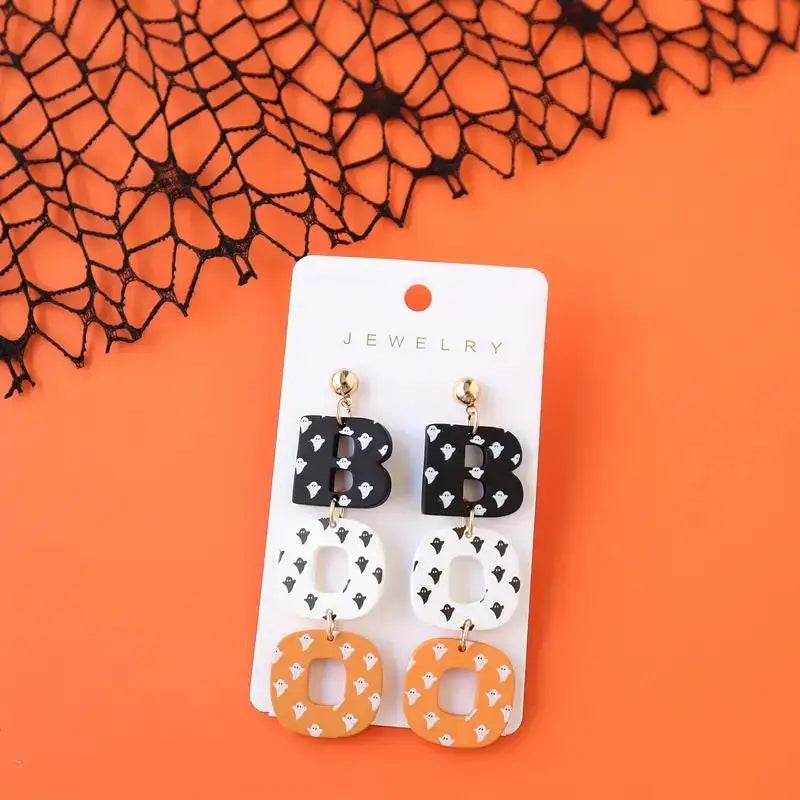 Creative Ghost Print BOO Halloween Acrylic Dangle Earrings for Women