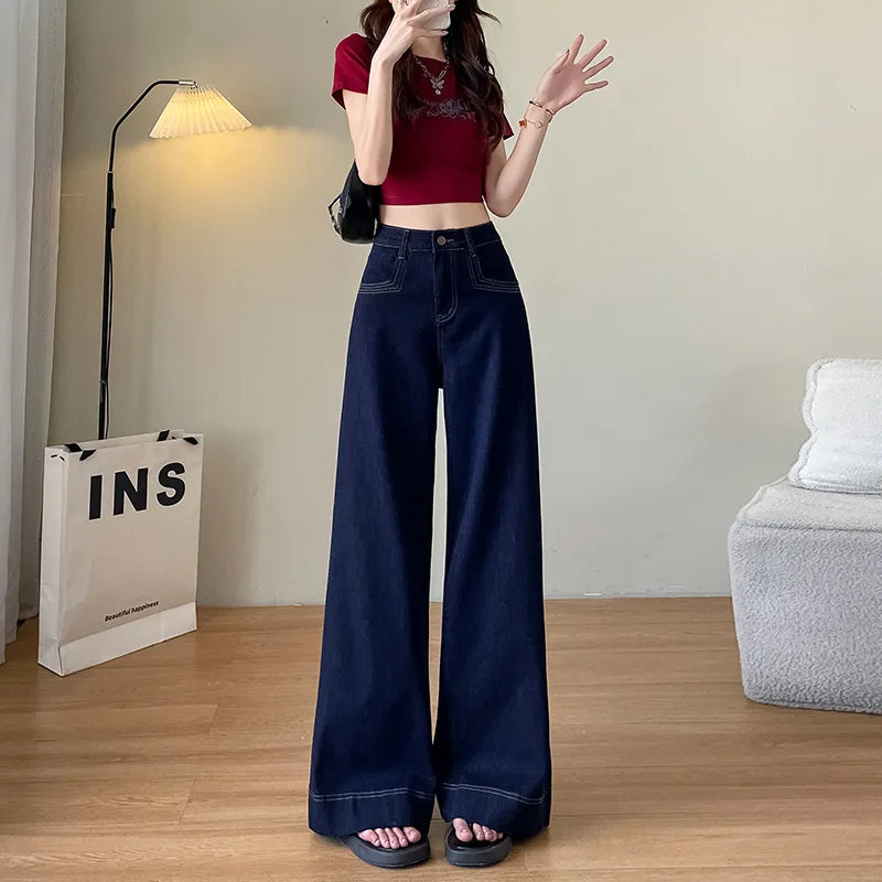 Women's Dark Blue Wide Leg Loose Jeans
