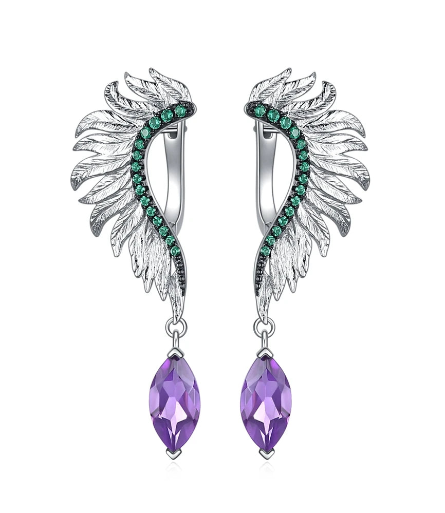 Women's Angel Wings Feather Sterling Silver Earrings