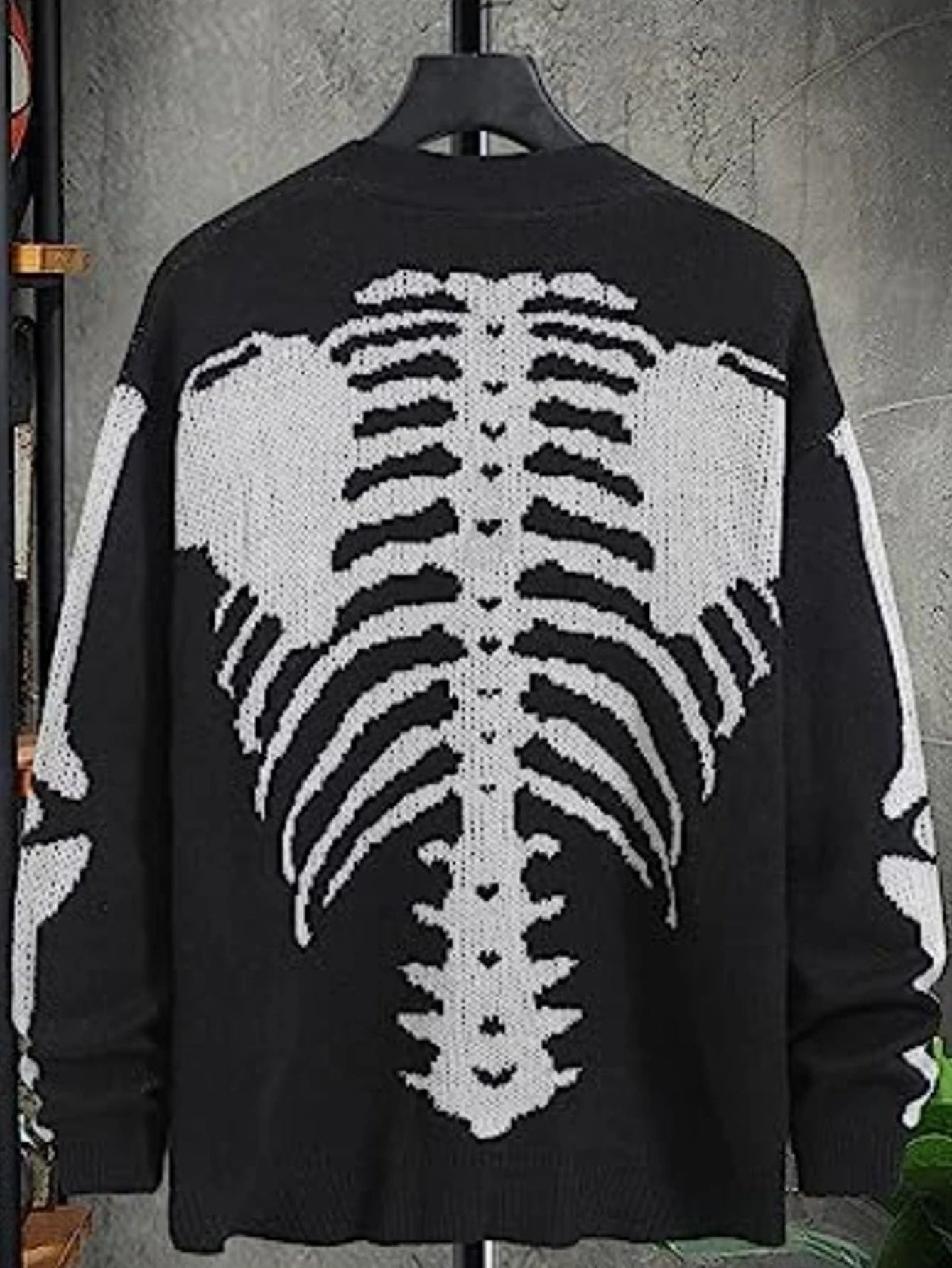 Unisex Skeleton Pattern Cardigan with V Neck for Halloween