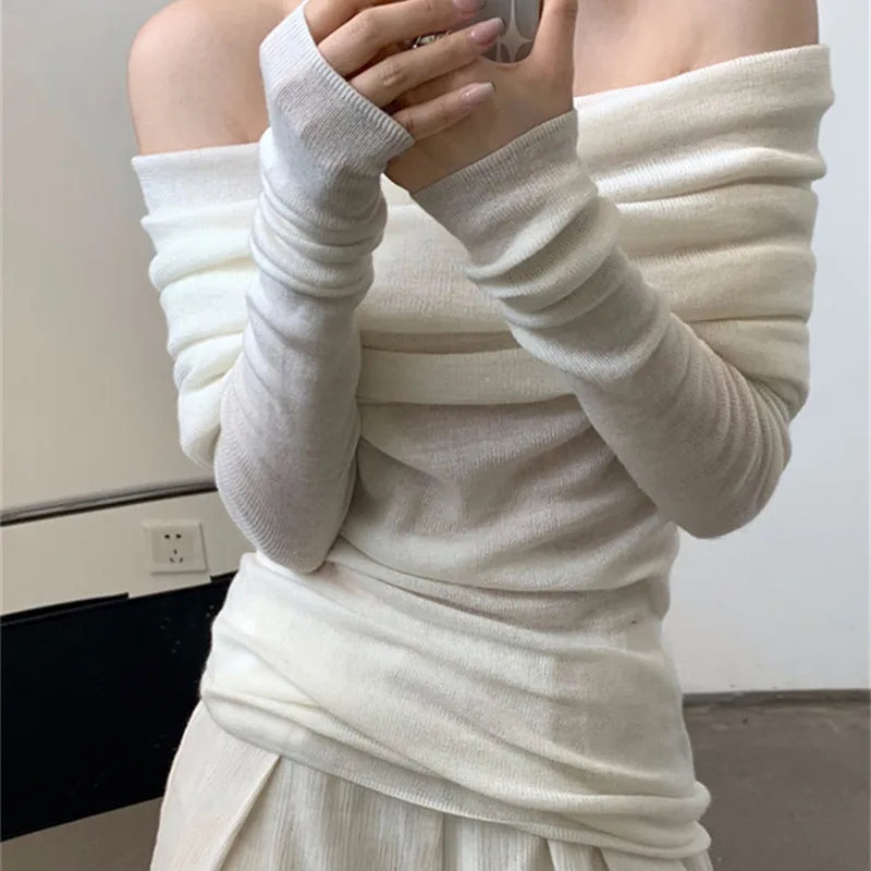 Women's Sexy Long Sleeve Off-shoulder Sweater