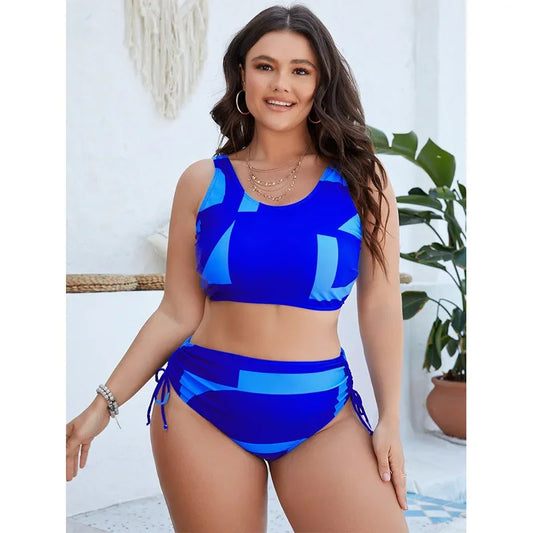 Color Blocked Plus Size Split Swimsuit for Women