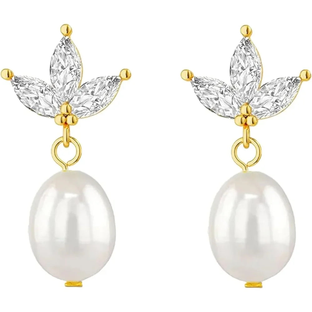 Dainty Gold Pearl Earrings for Women