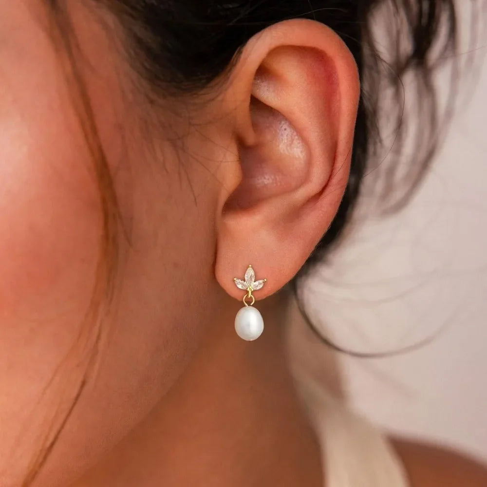 Dainty Gold Pearl Earrings for Women