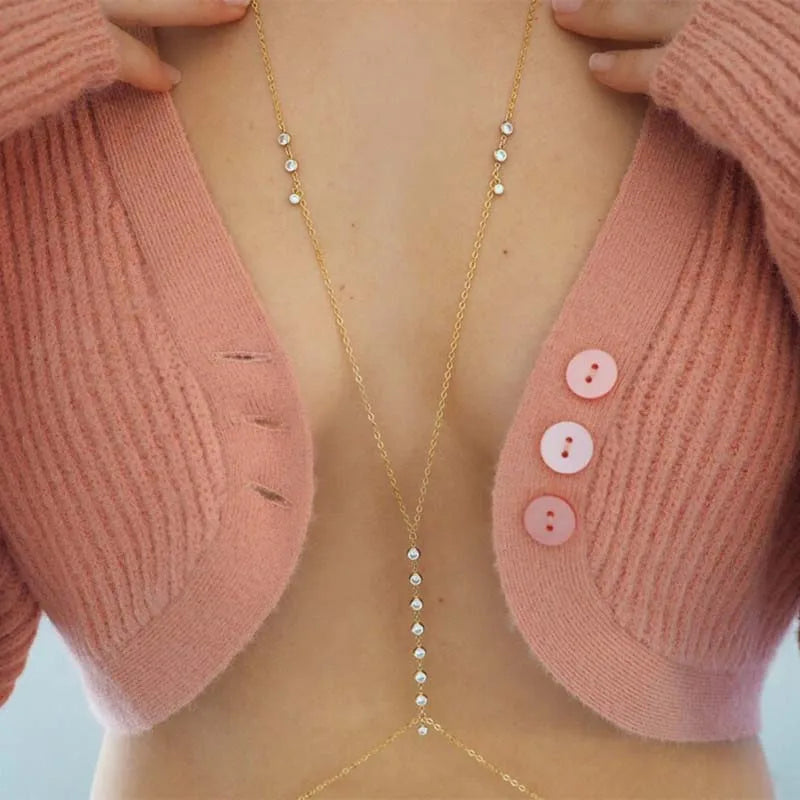 Simple Gold Double Layered Chest Chain for Women  Color