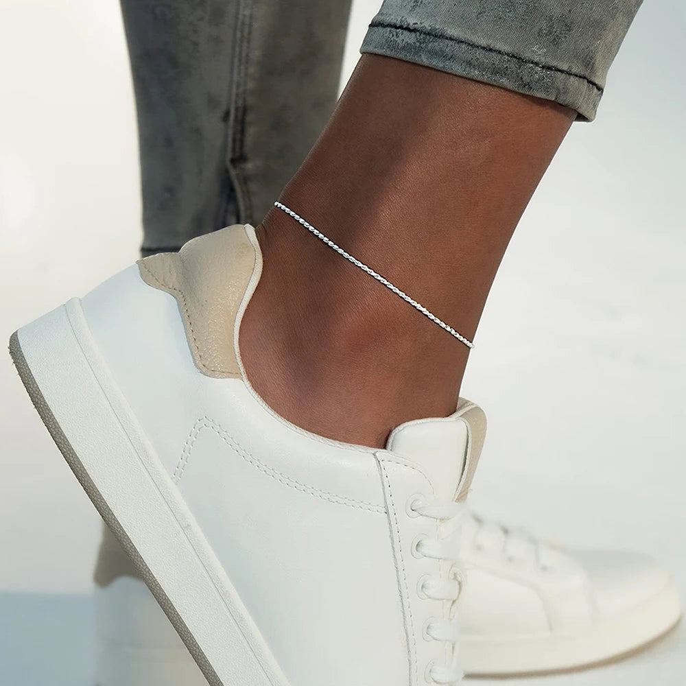 Sterling Silver Braided Rope Ankle Bracelets for Men and Women