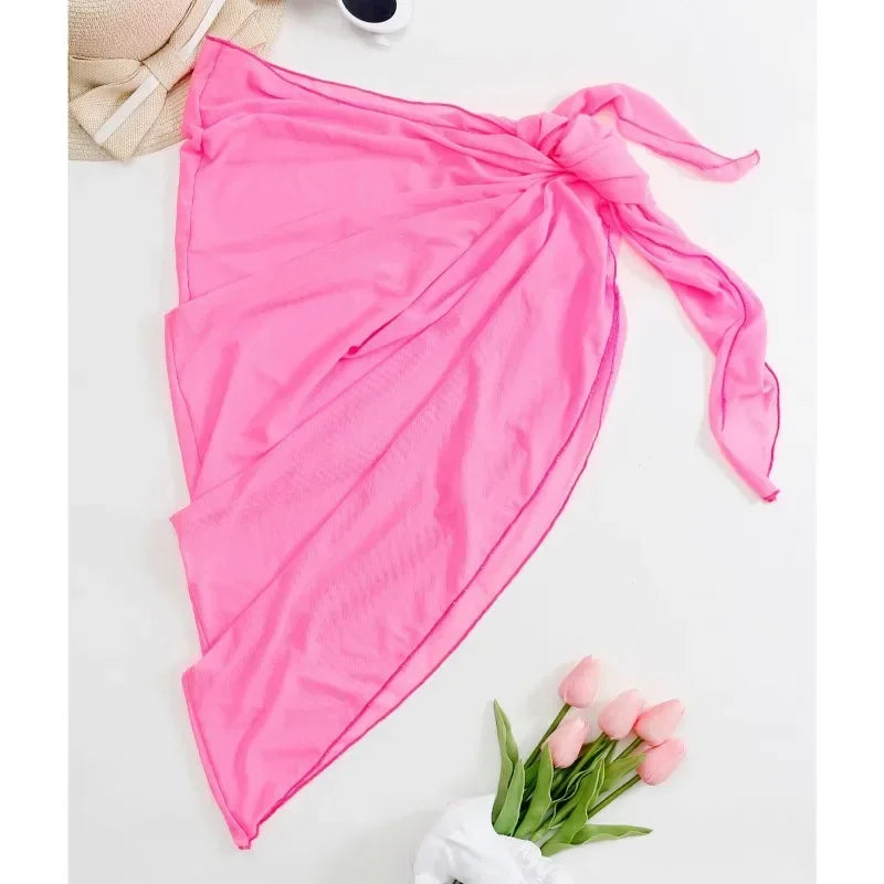 Summer Beach Sheer Wrap Knot Waist Swimsuit Cover Up Skirt