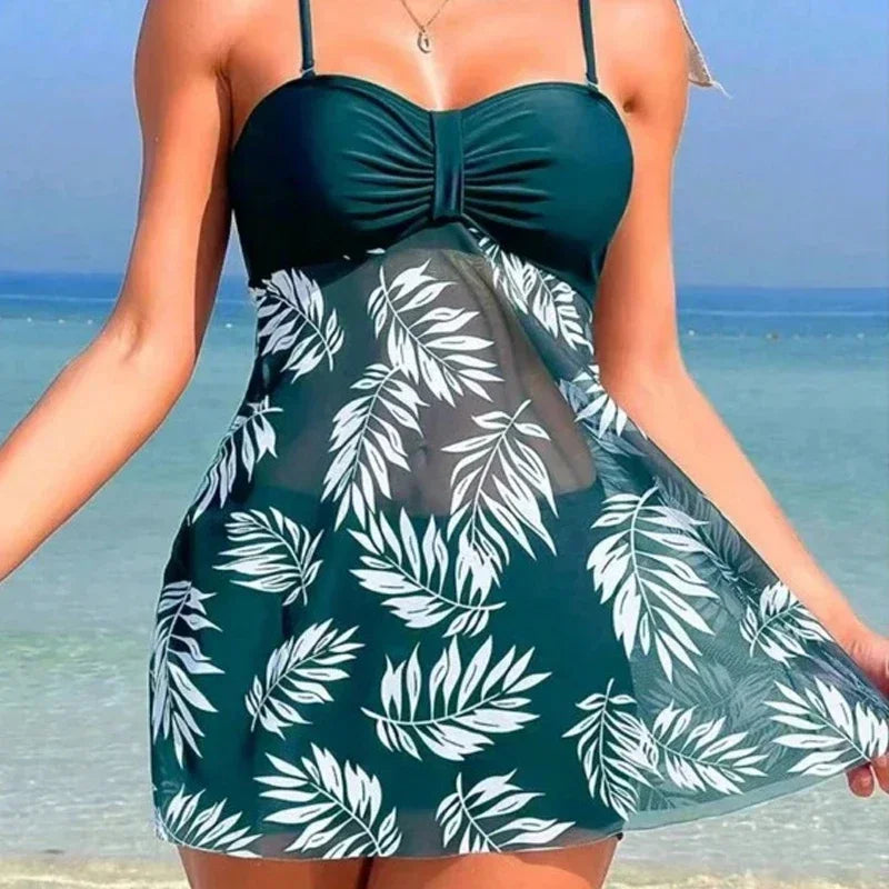 Women's High-waisted Mesh Print Swimsuit