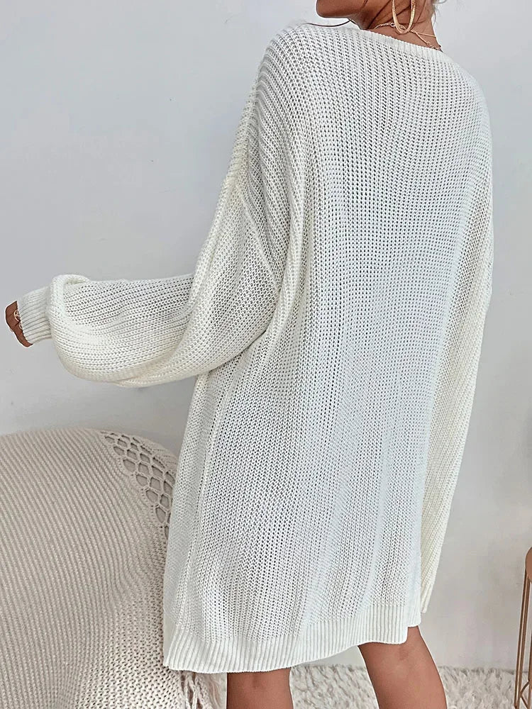 Women's Solid Color Medium to Long Length Cardigan Knit Sweater