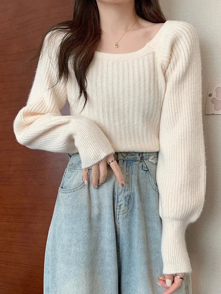 Women's Loose  Casual Soft Long Puff Sleeve Pullovers Sweater