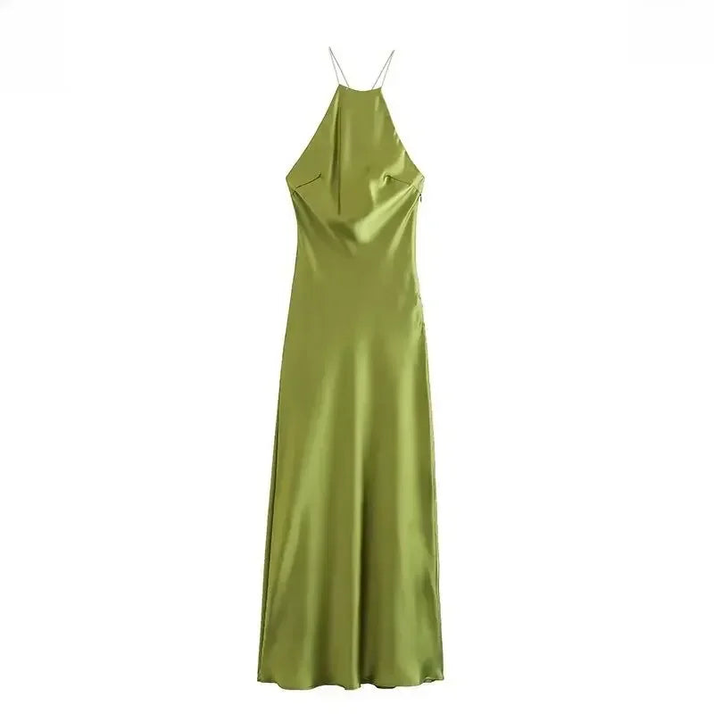 Women's Dress Silk-Satin Sleeveless Dress