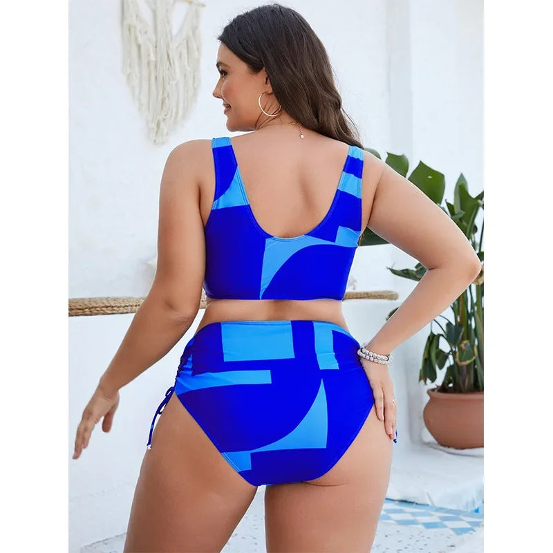 Color Blocked Plus Size Split Swimsuit for Women