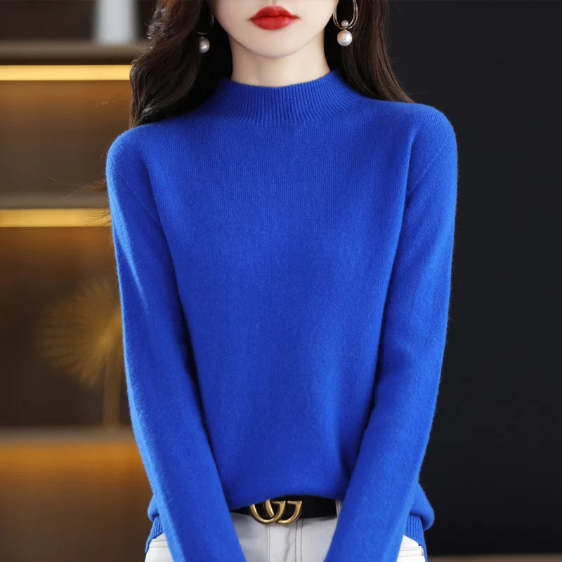 Women's Casual 100% Pure Wool Half-neck Pullover Cashmere Sweater