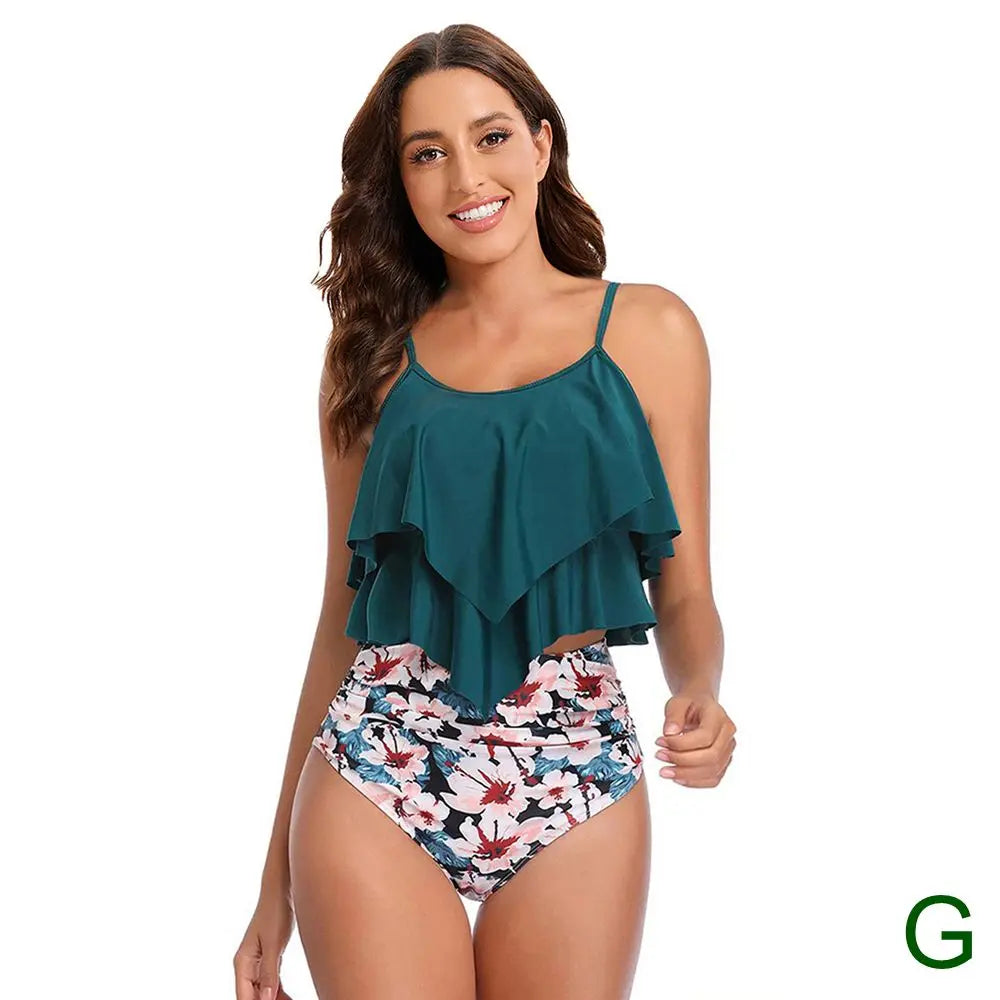 Women's Ruffled Tankini High Waisted Set