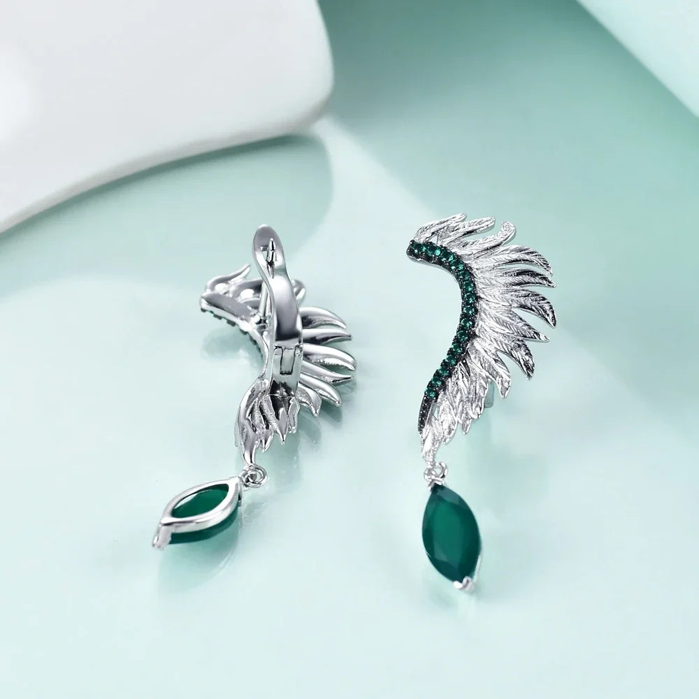 Women's Angel Wings Feather Sterling Silver Earrings