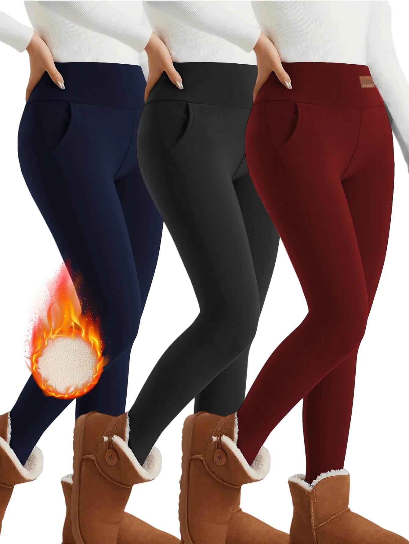 【3 Pack Winter Warm Pants】Fleece Lined High Waist Leggings for Women