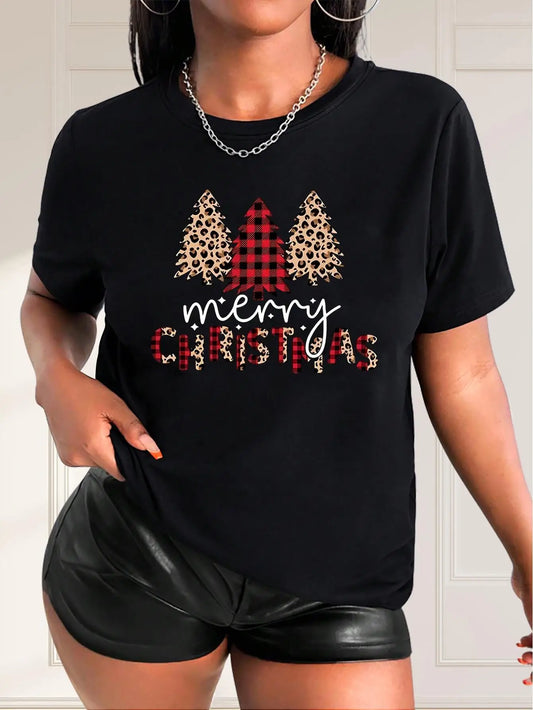 Women's Plaid Christmas Tree Short Sleeve T-Shirt