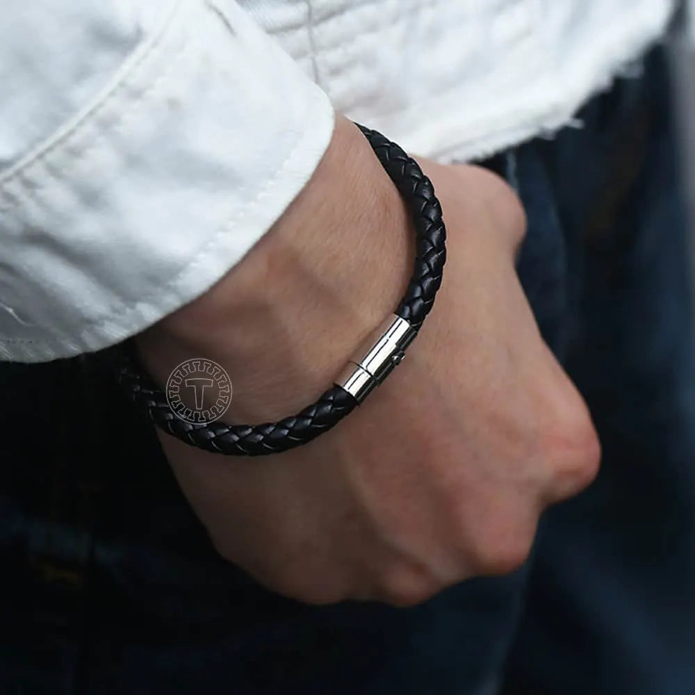 Black Brown Braided Rope Leather Bracelet For Men Women