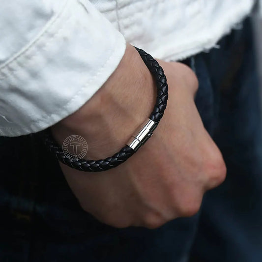 Black Brown Braided Rope Leather Bracelet For Men Women