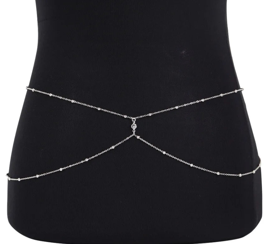 Clear Rhinestone Beaded Belly Chains For Women
