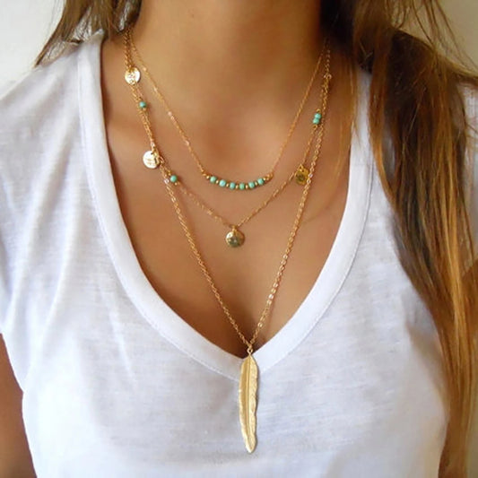 Women's Feather Pendant Necklace