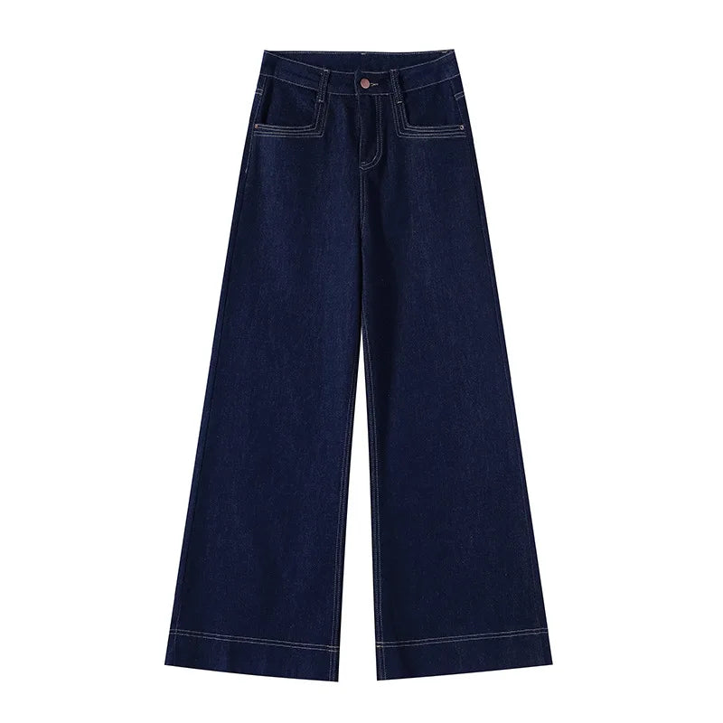 Women's Dark Blue Wide Leg Loose Jeans