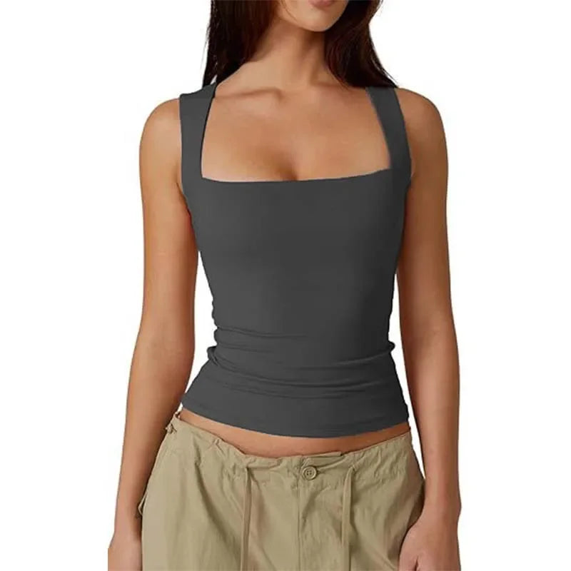 Women's Square Neck Slim Fit Sleeveless Top