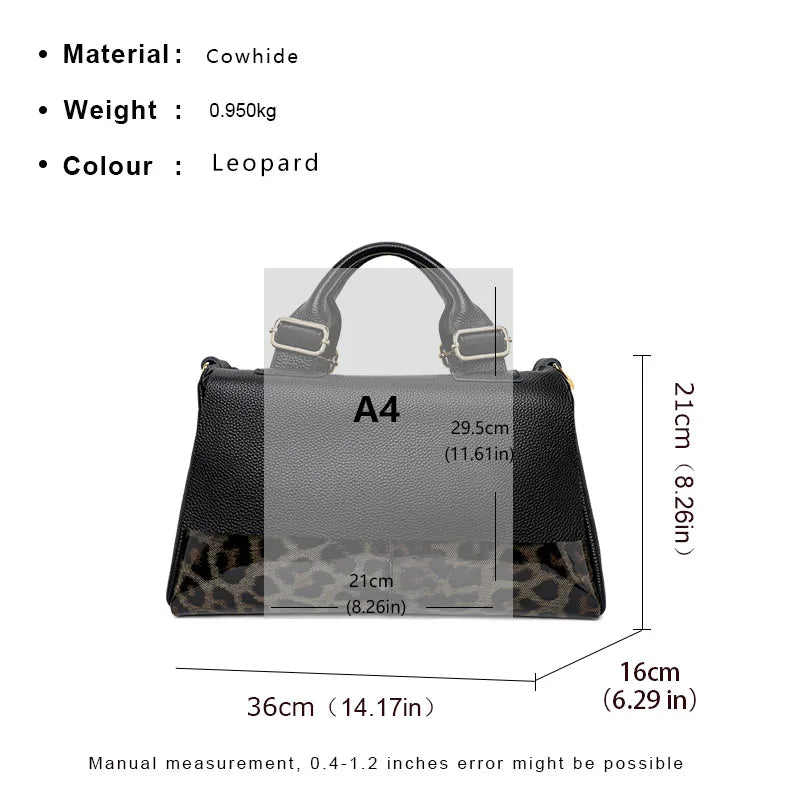 Fashionable Leopard Print Women's Cowhide Handbag