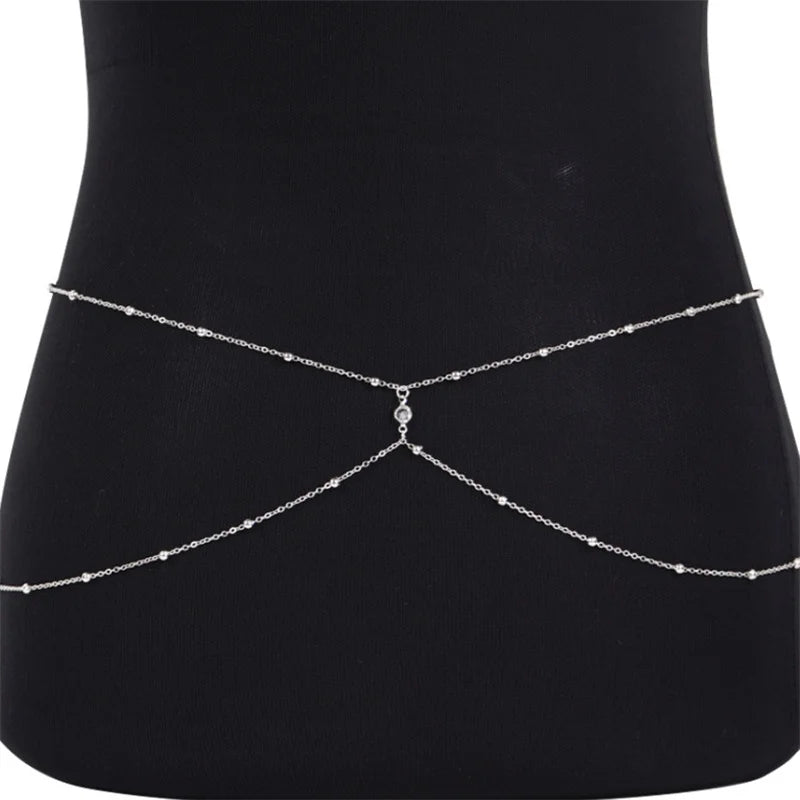 Clear Rhinestone Beaded Belly Chains For Women