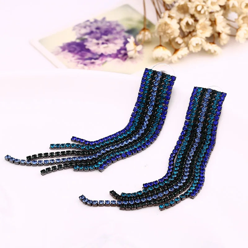 Long Tassel Crystal Earrings for Women