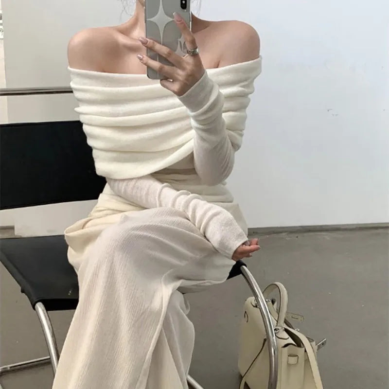 Women's Sexy Long Sleeve Off-shoulder Sweater