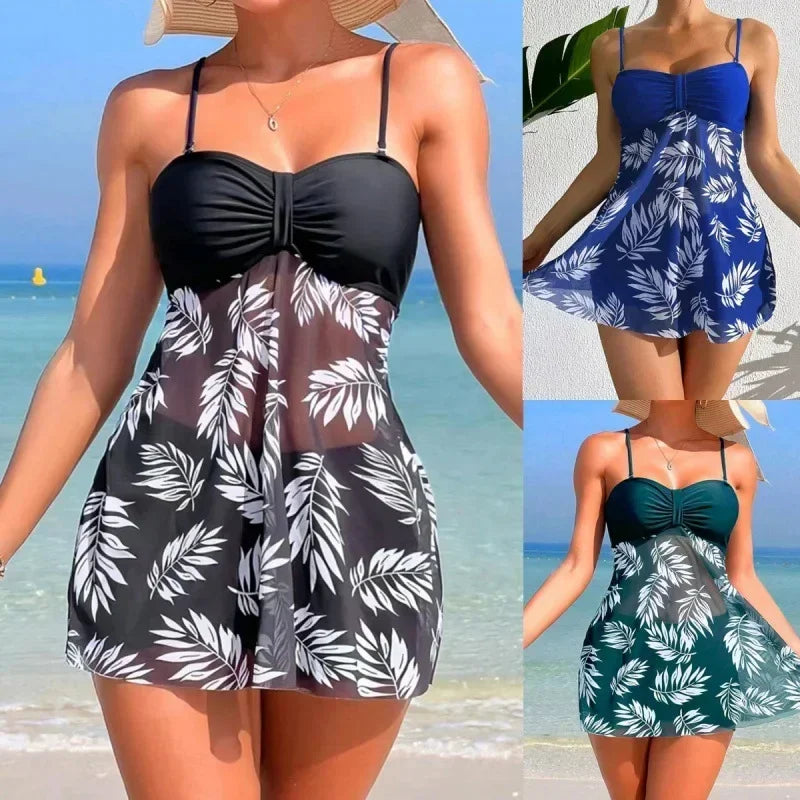 Women's High-waisted Mesh Print Swimsuit