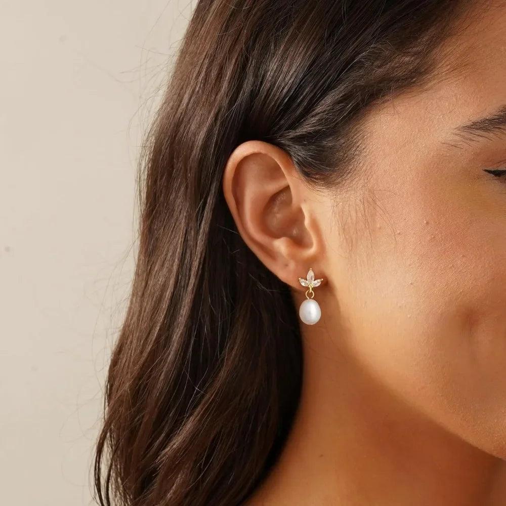 Dainty Gold Pearl Earrings for Women