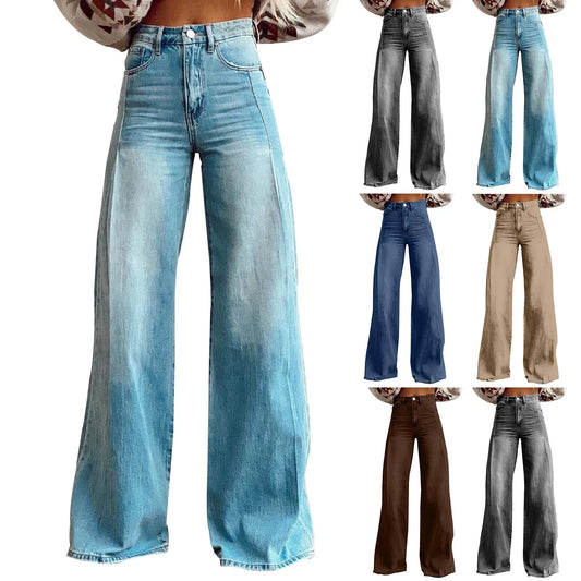 Women's Vintage Jeans Irregular High Waist Slimming Wide Leg