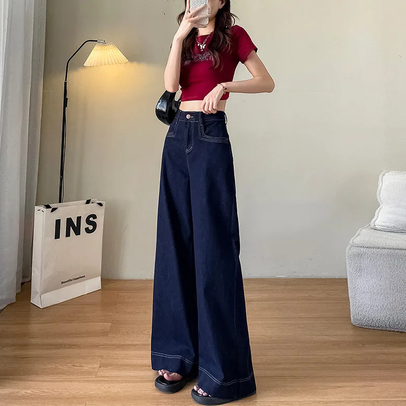 Women's Dark Blue Wide Leg Loose Jeans
