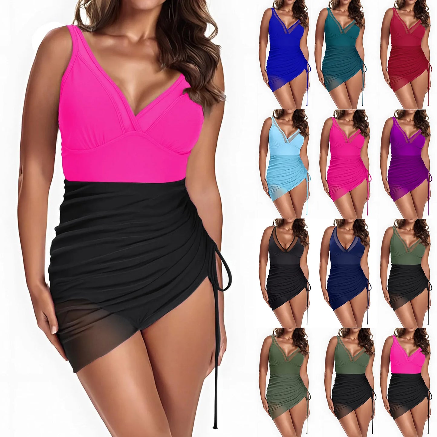 Women's Solid Mesh Patchwork Swimwear