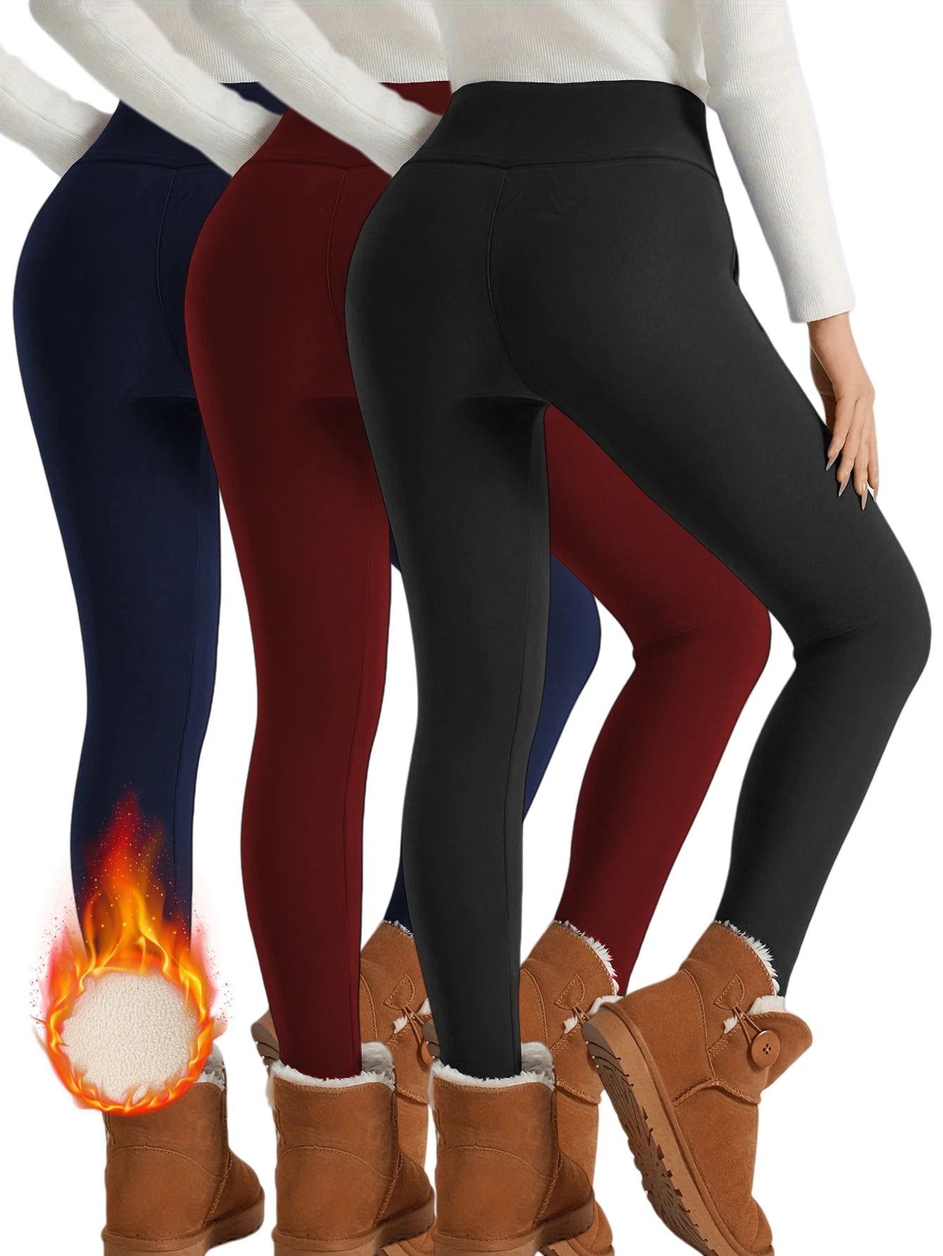 【3 Pack Winter Warm Pants】Fleece Lined High Waist Leggings for Women