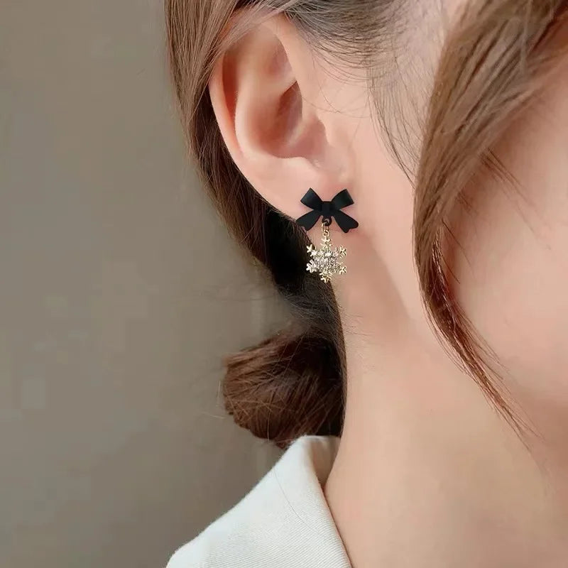 Red Bow Knot Snowflakes Drop Earring for Women