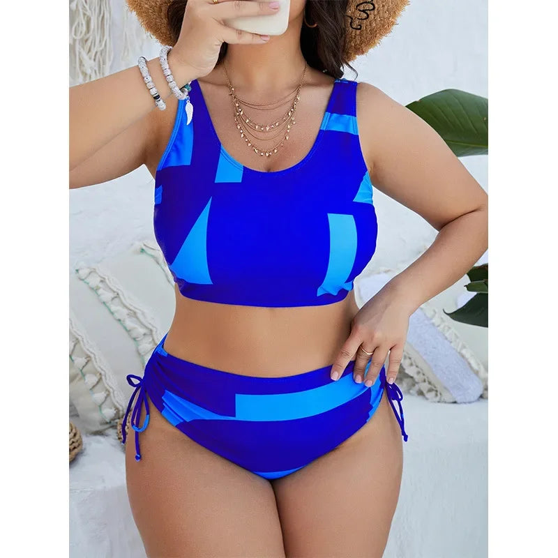 Color Blocked Plus Size Split Swimsuit for Women