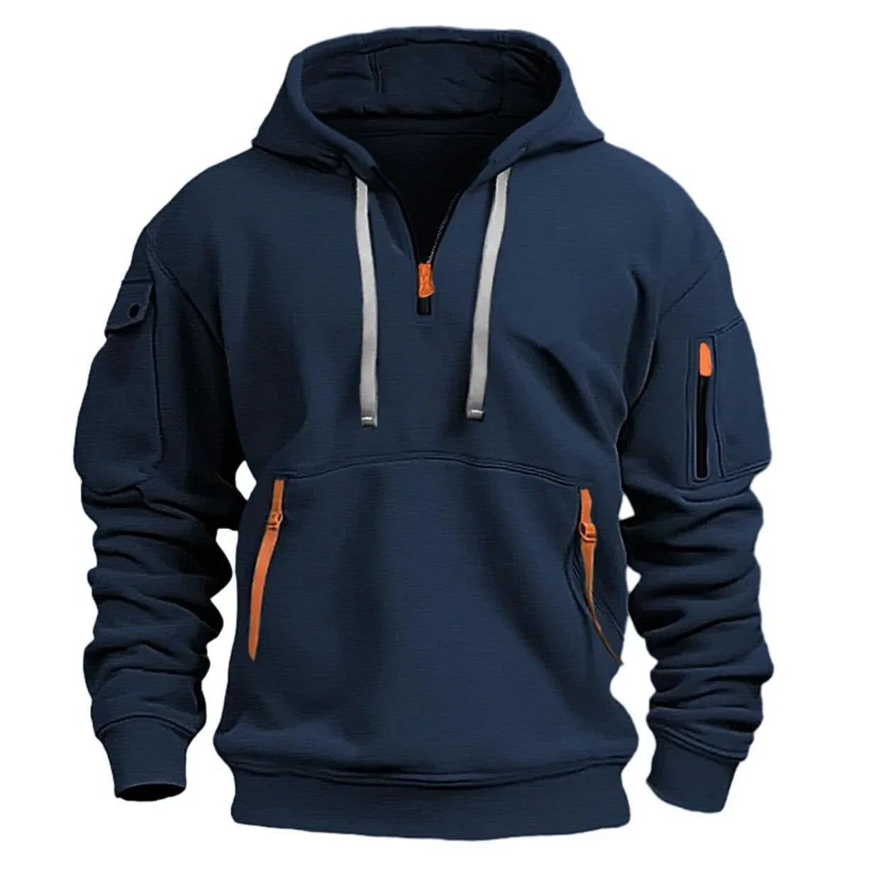 Men's Multi Pocket Zipper Fleece Hooded Sweatshirt