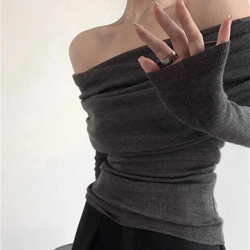Women's Sexy Long Sleeve Off-shoulder Sweater