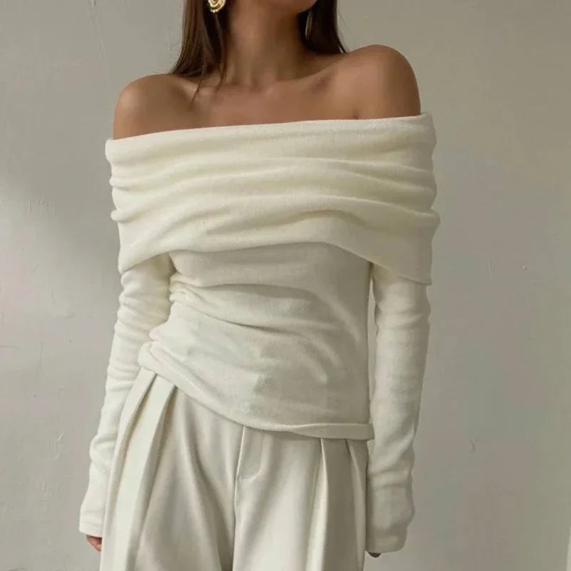 Women's Sexy Long Sleeve Off-shoulder Sweater