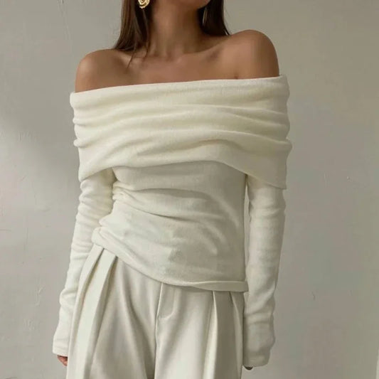 Women's Sexy Long Sleeve Off-shoulder Sweater