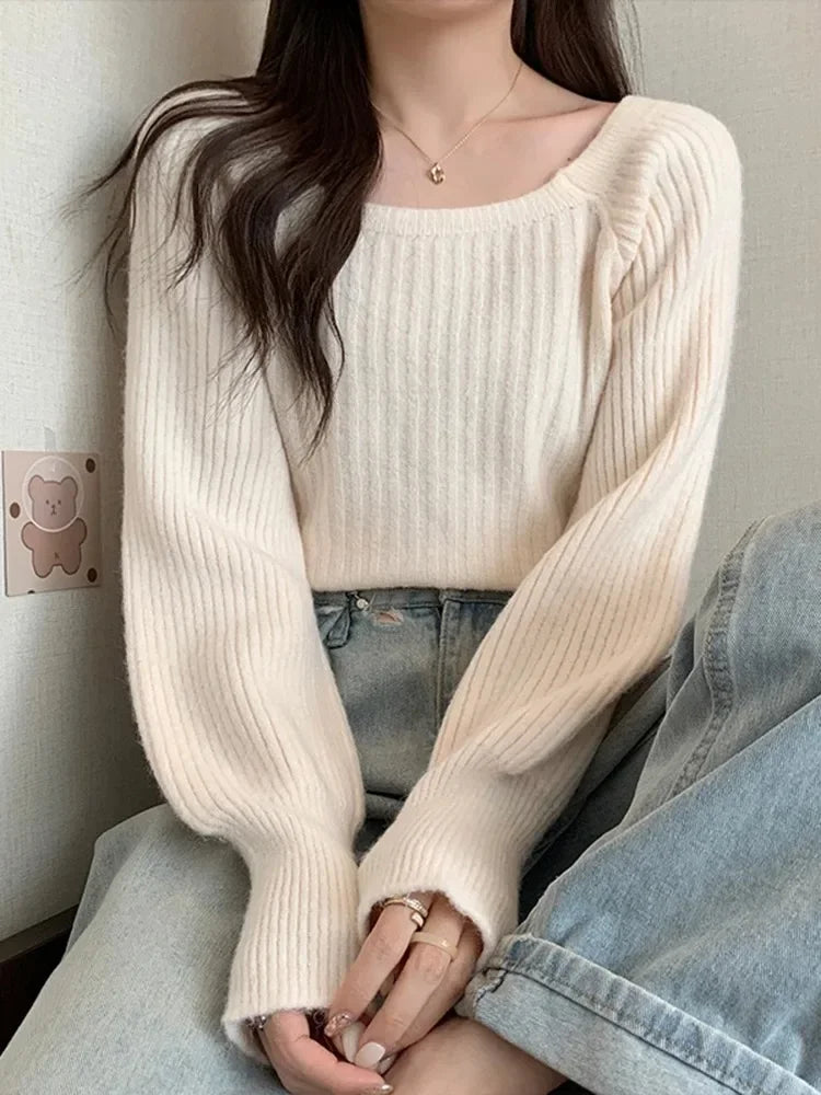 Women's Loose  Casual Soft Long Puff Sleeve Pullovers Sweater