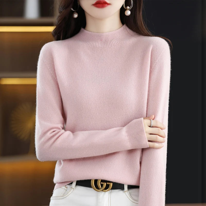 Women's Casual 100% Pure Wool Half-neck Pullover Cashmere Sweater