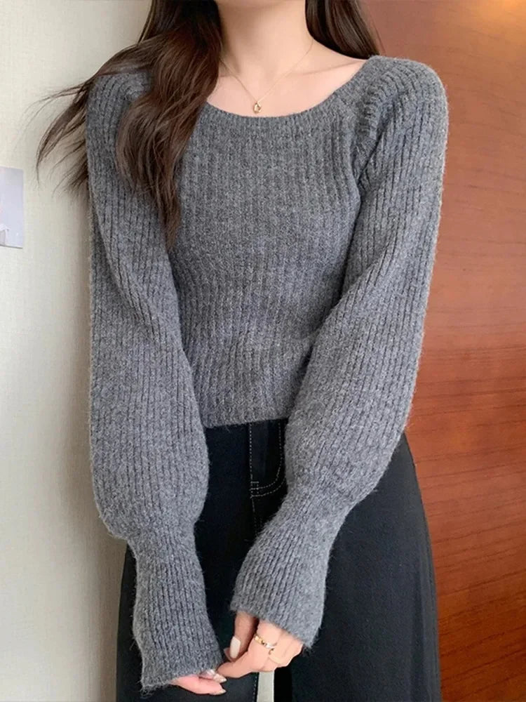 Women's Loose  Casual Soft Long Puff Sleeve Pullovers Sweater