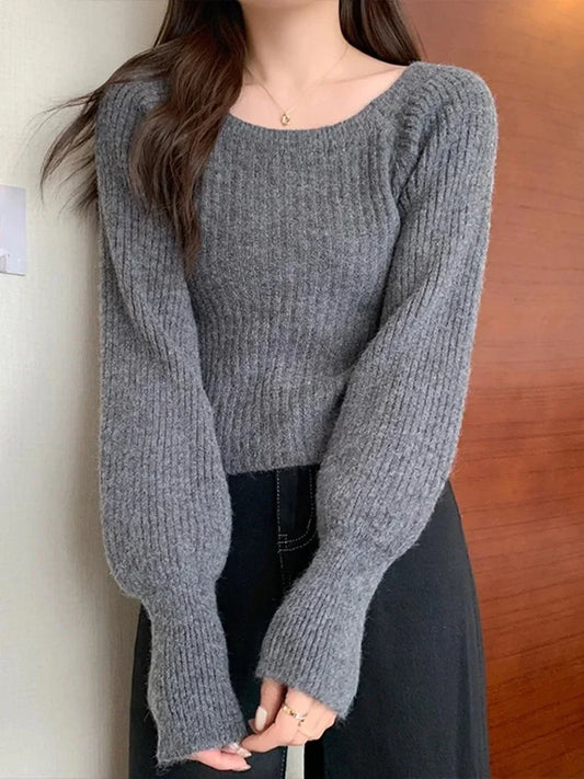 Women's Loose  Casual Soft Long Puff Sleeve Pullovers Sweater