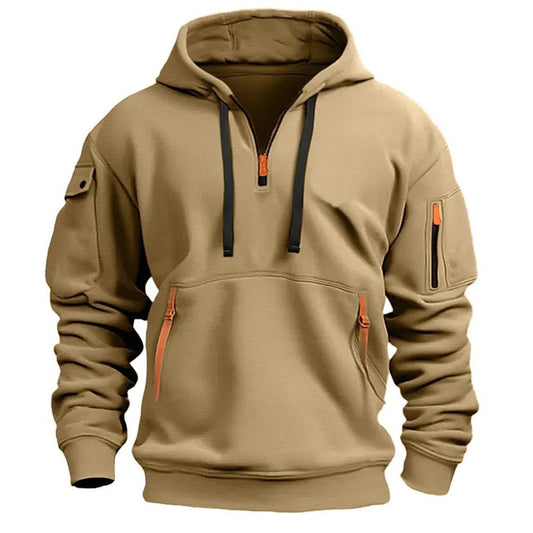 Men's Multi Pocket Zipper Fleece Hooded Sweatshirt